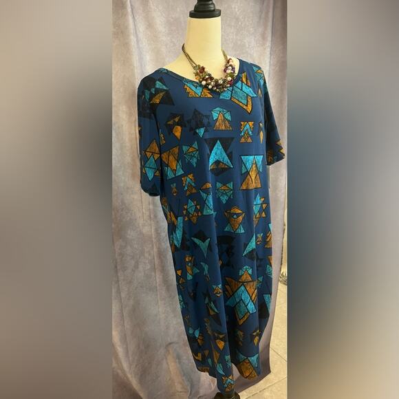 LuLaRoe Women's Geometric Design Blue Good and Black Knee Length Dress Size 3XL - Picture 3 of 7